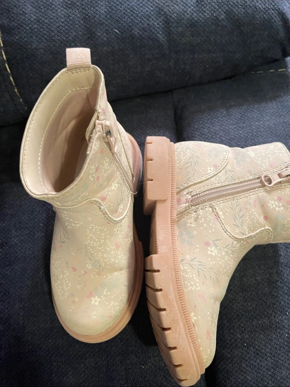 Cat & Jack   Cream Base Floral Ankle Boots